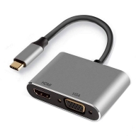 Adaptador USB C Dual Display 4K HDMI e VGA, 15cm