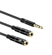 Cabo Adaptador Áudio, 1x 3.5 mm AUX 4-pin M - 2x 3.5 mm AUX 3-pin F, Aluminio