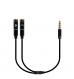 Cabo Adaptador Áudio, 1x 3.5 mm AUX 4-pin M - 2x 3.5 mm AUX 3-pin F, Aluminio