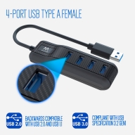 HUB USB 3.2 Gen 1, 4 portas, Alimenta&ccedil;&atilde;o USB
