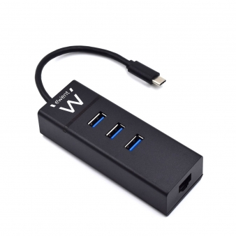 HUB USB 3.2 Gen 1, Type C, 3 Portas USB A + Porta Rede Gigabit, Alimentação USB