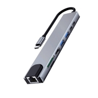 HUB USB 3.2 Gen 1 Type-C para Multiporta 8 em 1, HDMI 4K, PD 87W, USB C, 2xUSB-A, LAN, Leitor Cartões