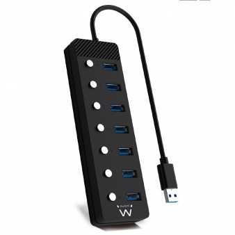 HUB USB 3.0 Gen 1, 7 portas com bot&atilde;o, adaptador corrente, USB A e USB C