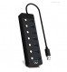 HUB USB 3.0 Gen 1, 7 portas com botão, adaptador corrente, USB A e USB C