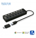 HUB USB 3.0 Gen 1, 7 portas com botão, adaptador corrente, USB A e USB C