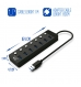 HUB USB 3.0 Gen 1, 7 portas com botão, adaptador corrente, USB A e USB C