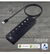 HUB USB 3.0 Gen 1, 7 portas com botão, adaptador corrente, USB A e USB C