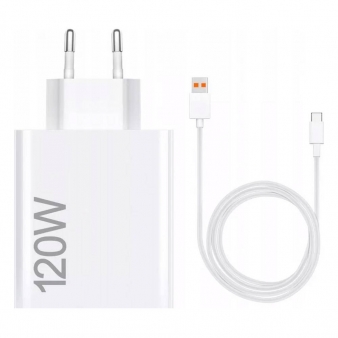 Carregador Xiaomi Hypercharge Combo USB-A 120W Branco + Cabo USB-A p/ USB-C 1m