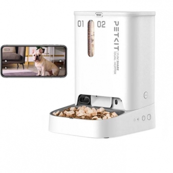 Comedouro Inteligente com C&acirc;mara Para Animais PETKIT YumShare Dual-hopper Automatic Feeder Branco