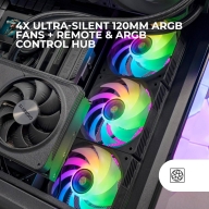 Ventoinha 120mm Mars Gaming MF-SI4KIT 1200RPM Infinity Mirror ARGB RF Remote Control & ARGB Hub 3 Pinos Preta (Pack 4)