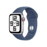 Apple Watch SE (2024) GPS + Cellular 40mm Alumínio Prateado c/ Bracelete Desportiva Azul Denim - Small/Medium