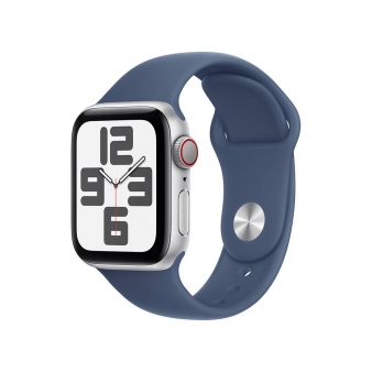 Apple Watch SE (2024) GPS + Cellular 40mm Alumínio Prateado c/ Bracelete Desportiva Azul Denim - Small/Medium